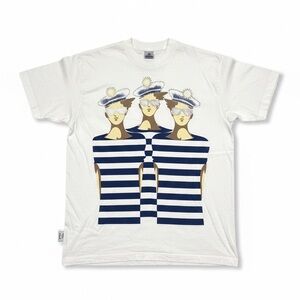 White T-Shirt with Striped Graphic